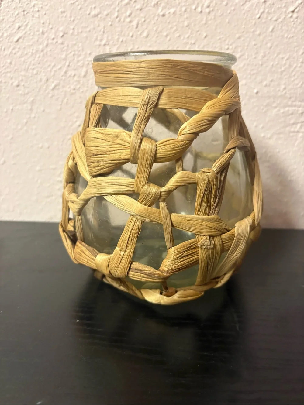 Boho Woven Natural Fiber Glass Vase Candle Holder Coastal Decor